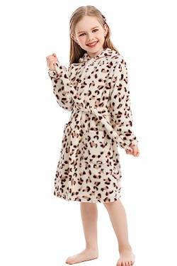 XINNE Unisex Kinder Mädchen Jungen Kapuzen-Bademantel Weiche Tier Schlafanzug Morgenmantel Nachtwäsche Pajamas Größe 110 Braun Leopard von XINNE
