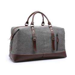 XINYASEE Herren- und Damen-Reisetasche mit Mehreren Fächern aus Segeltuch und Leder, große Vintage-Unisex-Reisetasche für Wochenende und Sport (Grau) von XINYASEE