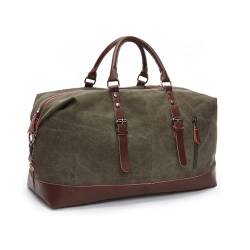 XINYASEE Herren- und Damen-Reisetasche mit Mehreren Fächern aus Segeltuch und Leder, große Vintage-Unisex-Reisetasche für Wochenende und Sport (Grün) von XINYASEE