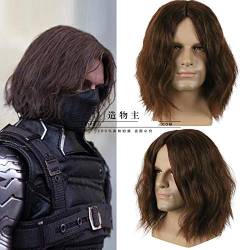 Captain America Winter Soldier Wig Bucky Brown Wavy Wig Comic Cosplay Wig costume with hair net von XINYIYI