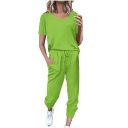 XINYUNZU Amazon Deals des Tages Amazon Gutschein Jogginganzug Damen Kurzarm Einfarbig Zweiteiler Trainingsanzug Sommer Sport Outfit Set Hosenanzug Sweatshirt und Jogginghose Army Green S von XINYUNZU