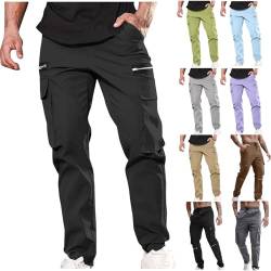 XINYUNZU Cargohose Herren Sommer Chino Hose mit Taschen Cargo Hose Freizeithose mit elastischem Bund Outdoorhose Stretch Jogginghose für Männer Leichte Sommerhose 99 Cent Angebote Schwarz, S von XINYUNZU