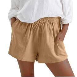 XINYUNZU Kurze Hose Damen Shorts Sommer Baumwolle Leinen Bermuda Shorts Casual High Waist Shorts Baggy Leichte Kurze Hosen Lässig Leinenhose Kurz Sport Shorts Lieferung Morgen Khaki XXL von XINYUNZU