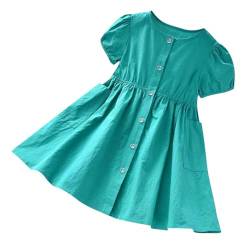XINYUNZU Mädchen Kleider Sommer Button Down Kinderkleider Lässige Prinzessin Kleid Festliche Kleider mit Taschen Sommerkleid Kurzarm Casual Kleidung für 2-7 Jahre Sale Grün 2 Jahre von XINYUNZU