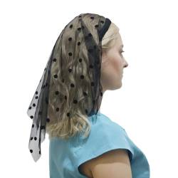 Böhmisches Schleier-Stirnband für Damen, Stretch-Tuban, Tüll, Strasssteine, Stickerei, bunte Punkte, Kopfwickel, Stirnband, Headwraps für Damen von XINgjyxzk