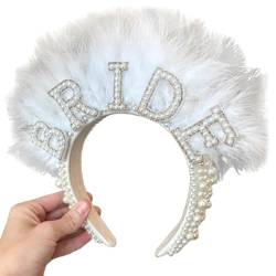 Temperament-Feder-Stirnband mit weißen Dekoren, einzigartiger Haarreif, Braut, Frau, Hochzeitszeremonie, Haarschmuck für Damen, zarter Hochzeits-Haarschmuck für Brautjungfern, Hochzeit von XINgjyxzk