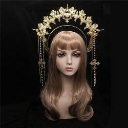 Weiblicher HaloHeadband Tiaras Hairhoop Elegante Blume Stirnband Frauen Kopfbedeckung Kirche Kopfschmuck Gothic Kronenstück Gothic Tiaras Stirnband Frauen Haarschmuck von XINgjyxzk