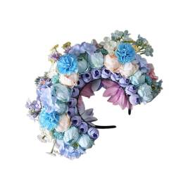 XINgjyxzk Brautgirlanden, Blumen, Hochzeit, Blume, Stirnband, Strandkranz, Haarband, Mädchen, Haar-Accessoire, Frauen, Kopfreif, Requisiten, doppelseitig, Seidenblumen-Kopfschmuck von XINgjyxzk