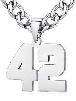 XIRUVE Herren Damen Edelstahl 0-99 Zahl Anhänger Glückszahl Jersey Nummer Sportler Halskette Personalisierte mit 6mm breite Panzerkette 42 von XIRUVE