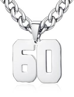 XIRUVE Herren Damen Edelstahl 0-99 Zahl Anhänger Glückszahl Jersey Nummer Sportler Halskette Personalisierte mit 6mm breite Panzerkette 60 von XIRUVE