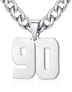 XIRUVE Herren Damen Edelstahl 0-99 Zahl Anhänger Glückszahl Jersey Nummer Sportler Halskette Personalisierte mit 6mm breite Panzerkette 90 von XIRUVE
