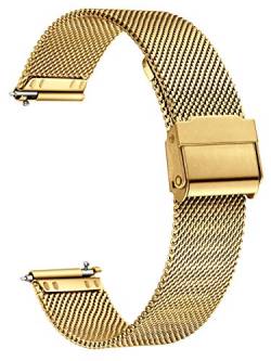 XIRUVE Uhrenarmband Edelstahl Mesh Schnellverschluss Ersatzband für Damen Herren 12-24mm (12mm, Golden) von XIRUVE