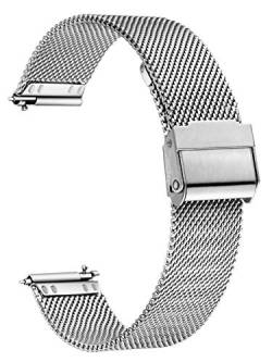 XIRUVE Uhrenarmband Edelstahl Mesh Schnellverschluss Ersatzband für Damen Herren 12-24mm (14mm, Silber) von XIRUVE