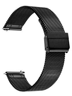 XIRUVE Uhrenarmband Edelstahl Mesh Schnellverschluss Ersatzband für Damen Herren 12-24mm (24mm, Schwarz) von XIRUVE