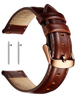 XIRUVE Uhrenarmband aus Echtleder Schnellverschluss Ersatzband für Damen Herren 18-22mm (20mm, Braun, Rosegold Schnalle) von XIRUVE