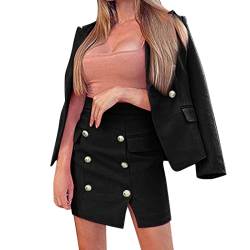 Rock Blazer Outfits 2 Teiler Slim Anzugjacke Hosenanzug solide Farbe Business Blazer+Rock Langarm Kleine Anzugjacke + A-Linie Rock Set Rock und Blazer Outfits 2 Teiler Slim von XIUH