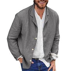 XIUH Herren Leinen Sakko Blazer Freizeit Anzugjacke Anzug Mantel Einreihig Lockere Passform Einfarbig Blazer Jackett für Männer Slim Blazer Mantel Anzugjacke Große Größe von XIUH