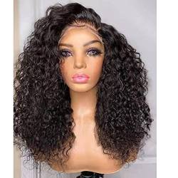 XIUWOUG 100% Brazilian Natural Black Wig with Baby Hair Lace Front Wigs Body Wave Human Hair Wig, Natural Wave Real Hair Wig for Women, Black Wigs,Schwarz,20 inches von XIUWOUG