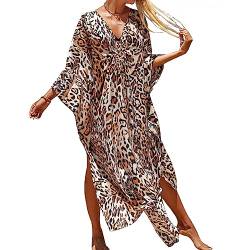 XIVISTO Damen Kaftan Maxi Lange Strandkleid Boho Strandponcho Sommer Freizeitkleid Lose Bikini Cover Ups V-Ausschnitt von XIVISTO