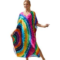 XIVISTO Damen Kaftan Kleider Maxi Lange Boho Lose Strandkleid Strandponcho Sommer V-Ausschnitt Freizeitkleid Bikini Cover Ups von XIVISTO