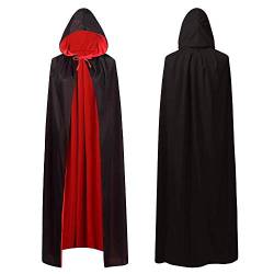 XIVISTO Halloween Umhang mit Kapuze Kapuzenumhang Schwarz Rot Doppelseitig Mittelalter Vampir Cape Kostüm Für Erwachsener Herren Damen von XIVISTO