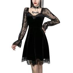 XIXIMAON Damen Punk Gothic Kleid Schwarz Retro Grunge Layered Schnürkleid Gothic Lolita Kleid Schwarz Retro Grunge Layered Schnürkleid, Schwarz , Medium von XIXIMAON