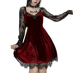 XIXIMAON Damen Punk Gothic Kleid Schwarz Retro Grunge Layered Schnürkleid Gothic Lolita Kleid Schwarz Retro Grunge Layered Schnürkleid, rot, Small von XIXIMAON