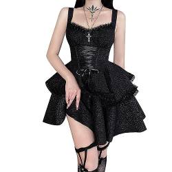 XIXIMAON Gothic Vintage Kleid aus Spitze für Damen Kurzarm / Lange Sexy Kleid für Abend Cocktail Hochzeit Halloween Kleid Y2K Clubwear, Schwarze Riemen, Medium von XIXIMAON