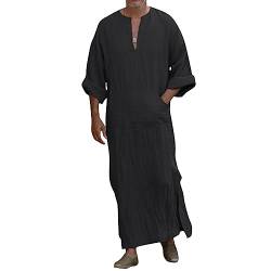 XIXIMAON Nachthemd, lang, für Herren, muslimisches Kleid, Kaftan, Langarm, V-Ausschnitt, Pyjama, Islamisches Kleid, Dubai, Arabisch, Saudi-Arabien, Schwarz , XXL von XIXIMAON