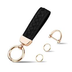 XIXKOLYU Auto-Schlüsselanhänger aus echtem Leder, handgefertigte gestrickte Schaffell-Schlüsselanhänger für Frauen, universeller Schlüsselanhängerhalter mit um 360 Grad von XIXKOLYU