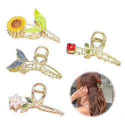 XIXKOLYU Pack of 4 Flower Metal Hair Clips for Women - Metal Hair Claw Clips Large Tulip Hair Claw Nonslip Hair Barrettes Strong Hold Hair Clamps Large Hair Claw Clips for Women von XIXKOLYU