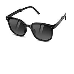 XIXKOLYU Polarisierte Faltsonnenbrille Faltbare Sonnenbrille für Frauen UV-Schutz Quadratische Faltbare Sonnenbrille Leicht zu tragen für Reisen Fahren Auto Taschentasche, Schwarz von XIXKOLYU