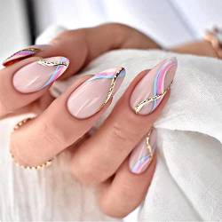 XIXKOLYU Press on Nails Long Acrylic Nails Almond Fake Nails Full Cover Nails For Women Glossy Daily Wear Artificail Nails von XIXKOLYU