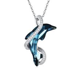 XIXLES Delfin Kette 925 Sterling Silber Delphin Anhänger Halskette Kristall Ketten Damen Silber Delfin Schmuck Geschenk für Damen Freundin Mama von XIXLES