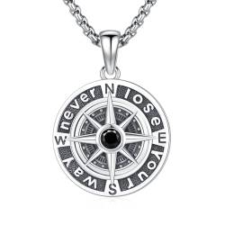 XIXLES Kompass Halskette 925er Sterling silber Kompass Anhänger Halskette für Männer Freundschafts Talisman, Reise Halskette, inspirierender Schmuck Geschenk für Frauen und Männer von XIXLES