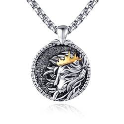 XIXLES Löwen Halskette aus 925er Sterling silber 3D Löwenkopf Anhänger geprägte Löwenkopf Medaille Charm feiner Löwen Schmuck Geschenk für Männer Frauen Jungen von XIXLES