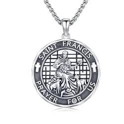 XIXLES Saint Francis Halskette 925 Sterling Silber St. Francis Assisi Anhänger Halskette Patron Saint Francis Medaille Halskette Schutz Schmuck religiöse Geschenke von XIXLES