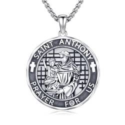 XIXLES St. Antonius Halskette 925 Sterling Silber St. Antonius Medaille Halskette San Antonio De Padua Anhänger Halsketten Amulett Schutzschmuck Religiöse Geschenke von XIXLES