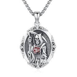 XIXLES Totenkopf Halskette 925er Sterling silber Rosenschädel Anhänger Gothic Schädel Horror Schmuck Geschenk für Frauen und Mädchen Halloween Muttertag von XIXLES