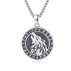 XIXLES Wikinger Wolf Halskette 925 Sterling Silber Wolf Rune Halskette Nordisches Amulett Wolf Anhänger Schmuck Geschenke für Männer Frauen von XIXLES