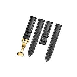 XJBCOD YIYOU Carouse Armband 18mm 19mm 20mm 21mm 22mm 24mm Kalbsleder Uhrenarmband Schmetterling Schnalle Strap Armband Zubehör Armbänder (Color : Gold-Black-A, Size : 13mm) von XJBCOD