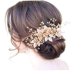 Braut Hochzeitshaarkamm, Brauthaarzubehör für Frauen, Blumenstrass -Kopfbedeckung Brautperlhaarzubehör für Mädchen, silberne Haarzubehör Accessoires von XJKLBYQ
