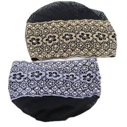 Spitzen -Stirnbänder für Frauen, 2pcs Pearl Crusted Blumen -Spitzenkopfschal, atmungsaktive breite Spitzenkopfbedeckung, elastische weiche Kopfbezüge für den Sommer von XJKLBYQ