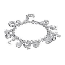 XJKLBYQ Frauen personalisierte Charmearmbänder 925 Sterling Silber verlegt Mode Kristall Anhänger Armband Geschenk für Mädchen Armband von XJKLBYQ