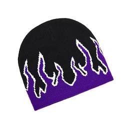 Purple Flame Beanie Fire Knit Skimütze Slouchy Rock Punk Skull Cap, Lila, Größe M - L, Purpur, Medium-Large von XJLLJJZJL