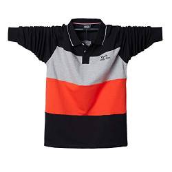 XJOE Casual Tipped Langarm Herren Poloshirt Classic Oversize Baumwolle Drei Farbe Streifen Langarm Poloshirt für Männer 5151 Gr. XXL, Orange von XJOE