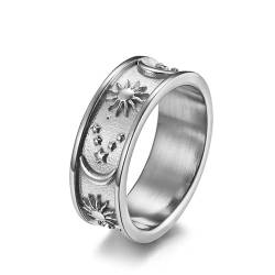 XJruixi 8mm Stainless Steel Moon Star Sun Ring for Women Men Couples Rings Lovers Jewelry Creativity Gift von XJruixi