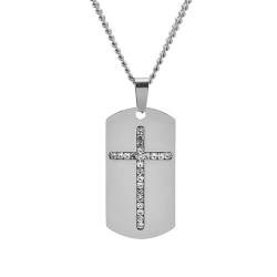 XJruixi Edelstahl Zirkon Kreuz Militär Anhänger DIY Kostenloses Schnitzen Männer Erkennungsmarke Transfer Amulett Pullover Kette Schmuck Halsketten von XJruixi