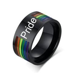 XJruixi Emaille Regenbogen Ring für Männer Einfache Edelstahl Ringe Ehering breit Gay Pride Schmuck 10mm von XJruixi