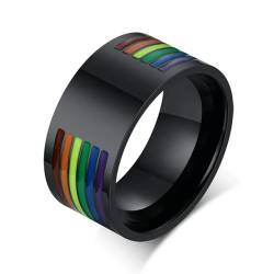 XJruixi Emaille Regenbogen Ring für Männer Einfache Edelstahl Ringe Ehering breit Gay Pride Schmuck 10mm von XJruixi